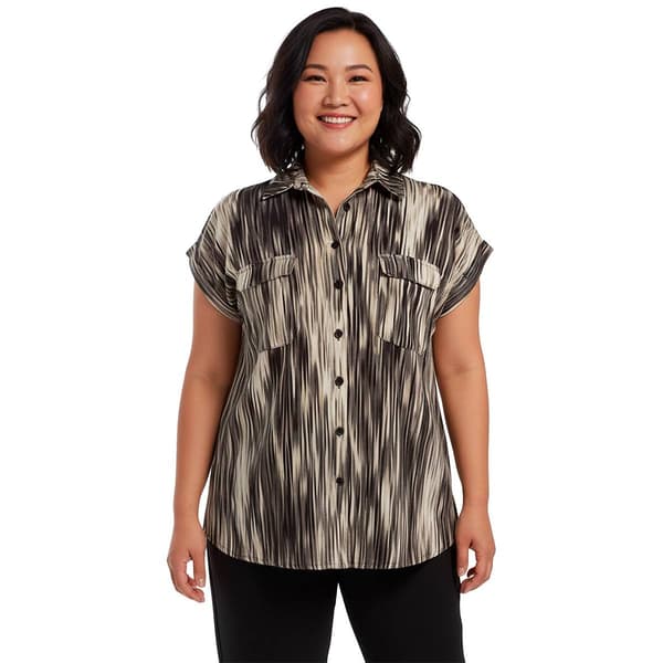 Plus Size Cocomo Short Sleeve Stripe Button Front Blouse - image 