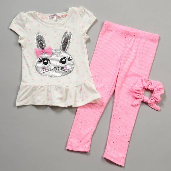 Toddler Girl Nannette 3pc. Sequin Bunny & Rib Dot Leggings Set - image 