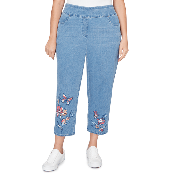 Plus Size Alfred Dunner Austin Floral Butterfly Pull On Jeans - image 