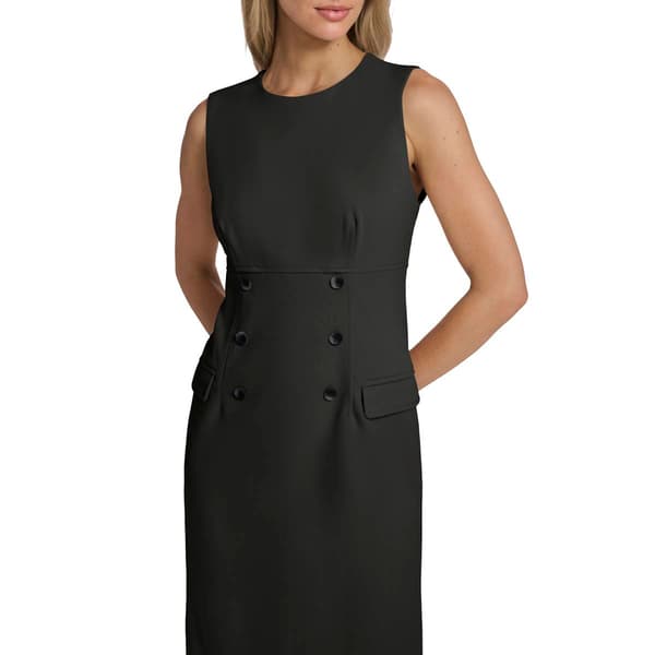 Womens Calvin Klein Sleeveless Crepe Button Trim Sheath Dress