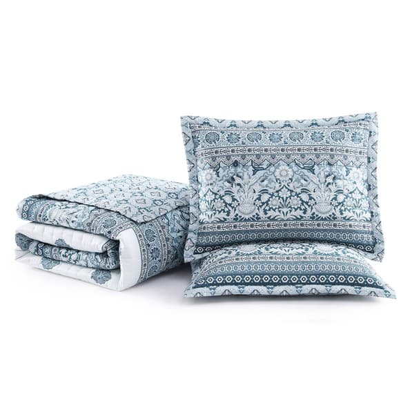 Bebejan&#174; Aquamarine Medallion 3pc Reversible Quilted Coverlet Set
