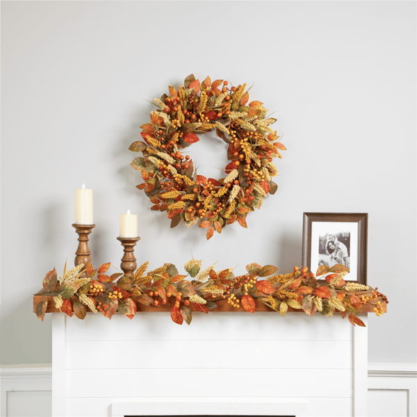 Northlight 24in. Autumn Leaves & Berries Fall Harvest Wreath