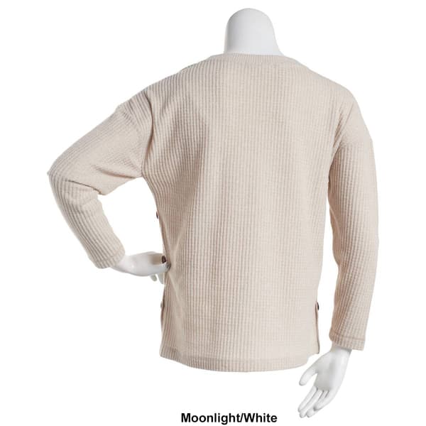Womens French Laundry Long Sleeve Brushed Hacci Waffle Button Top