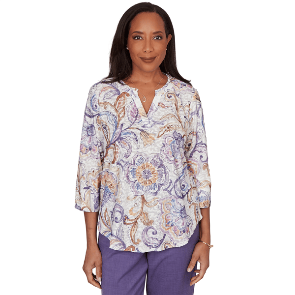 Womens Alfred Dunner Grand Bazaar 3/4 Sleeve Floral Blouse - image 