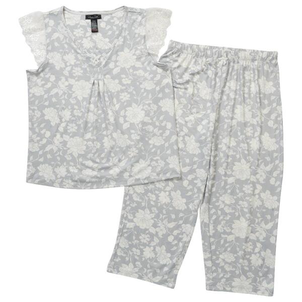 Womens Rene Rofe Lace Flutter Sleeve Floral Capri Pajama Set - image 