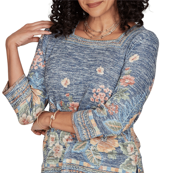 Petite Alfred Dunner Tuscany Square Neck Floral Sweater