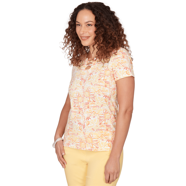 Petite Hearts of Palm Fun in the Sun Geometric Abstract Blouse