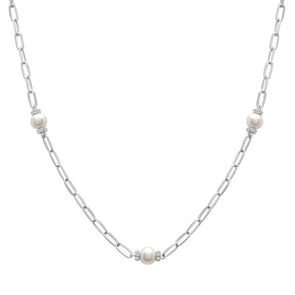Gemstone Classics(tm) Sterling Silver Pearl Trendy Necklace - image 