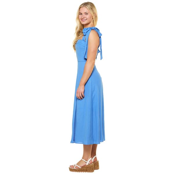 Juniors Trixxi Solid Linen Tie Sleeve Molly Midi Side Slit Dress