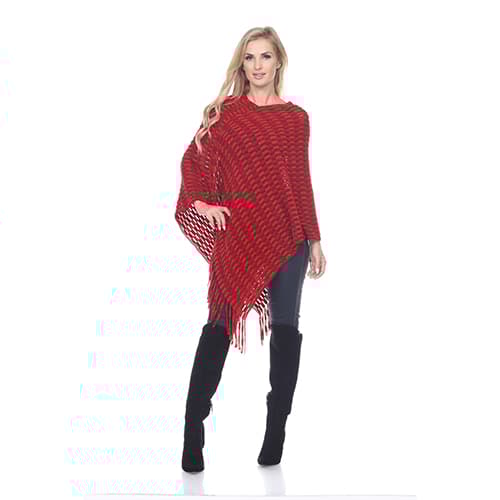 White Mark Asymmetrical Hem Poncho Sweater