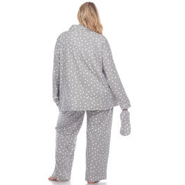 Plus Size White Mark Dotted Long Sleeve 3pc. Pajama Set