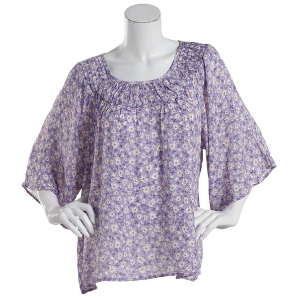 Womens Zac & Rachel 3/4 Angel Sleeve Pattern Crew Neck Slub Top - image 