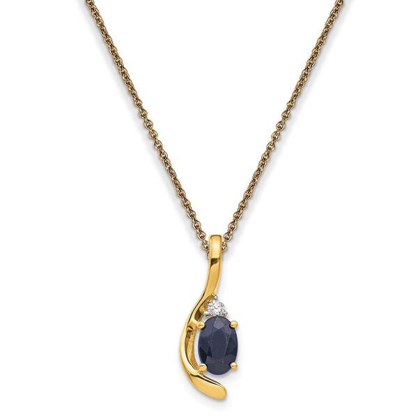 14k Yellow Gold Blue Sapphire Pendant Necklace - image 