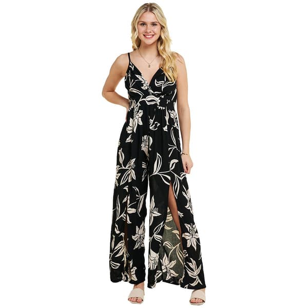 Juniors Angie Large Floral Twisted Front Jumpsuit with Slits