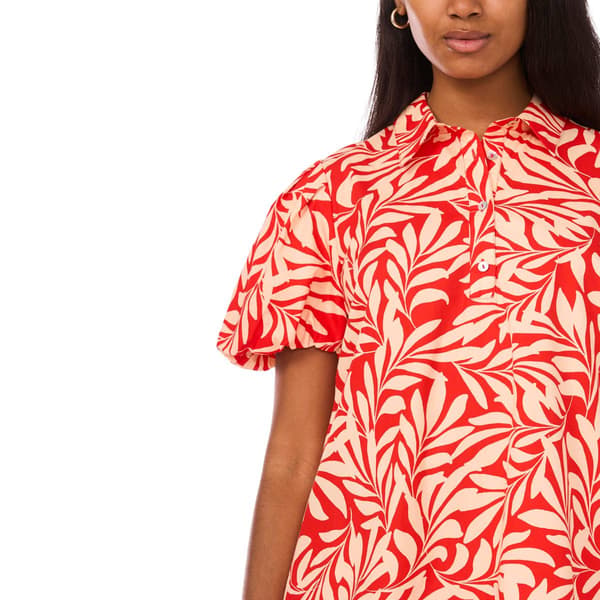 Womens MSK Short Sleeve Puff Sleeve Leaf Shift Dress
