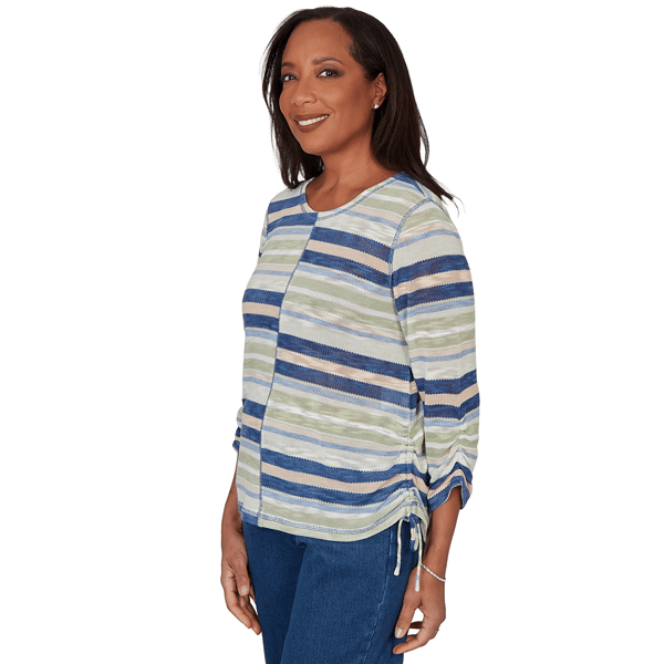 Petite Alfred Dunner Indigo Girls Splice Stripe Sweater