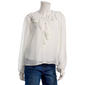 Juniors A. Byer Long Sleeve Clip Dot Ruffle Front Blouse - image 1