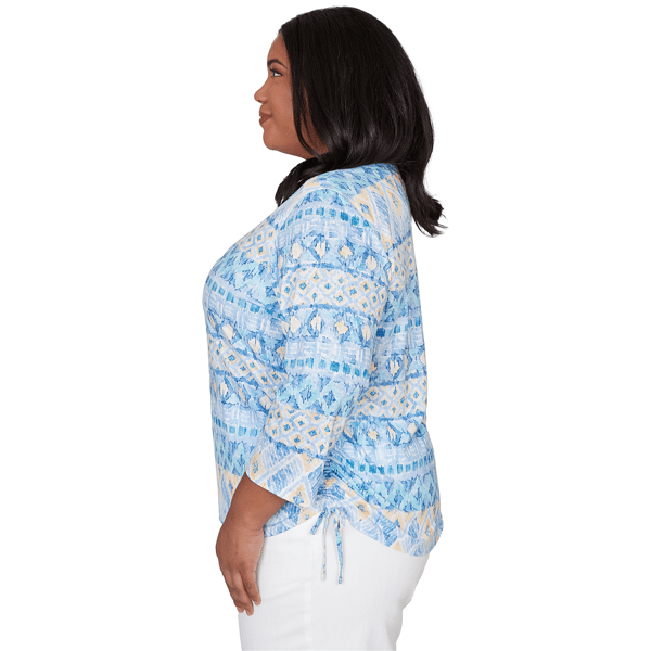 Plus Size Alfred Dunner Classics 3/4 Sleeve Side Tie Ikat Blouse