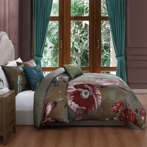 Bebejan Birds on Chocolate Brown 5pc. Reversible Comforter Set