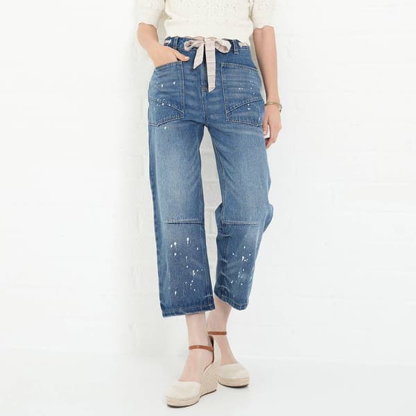 Womens MNK Straight Leg Splatter Jeans with Ribbon Belt