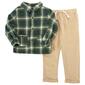Baby Boy &#40;12-24M&#41; bon bebe&#40;R&#41; Green Plaid Fleece Top & Pants Set - image 1