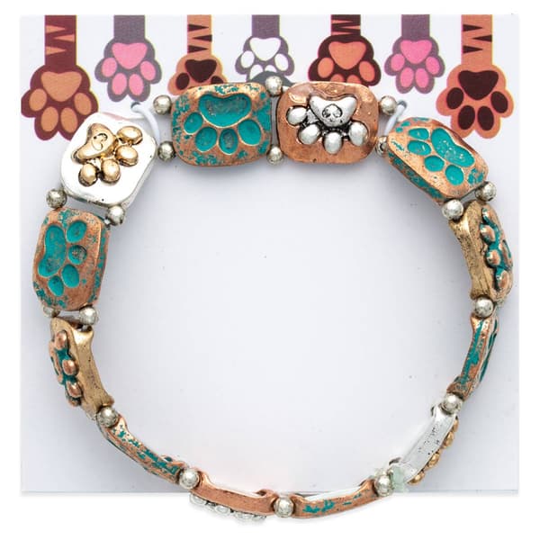 Mixed Metals Antique Patina Paw Stretch Bracelet