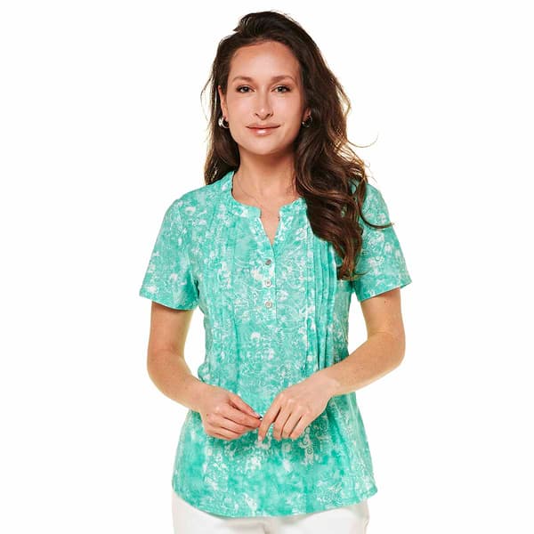 Womens Notations Short Sleeve Abstract Texture Pintuck Blouse - image 