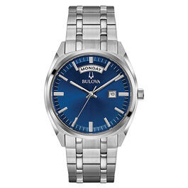 Mens Bulova Blue Dial Stainless Bracelet Watch - 96C125