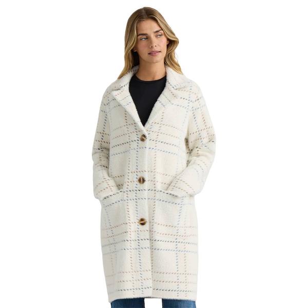 Womens NVLT Notch Collar & Patch Pockets Coatigan - Cream Plaid - image 