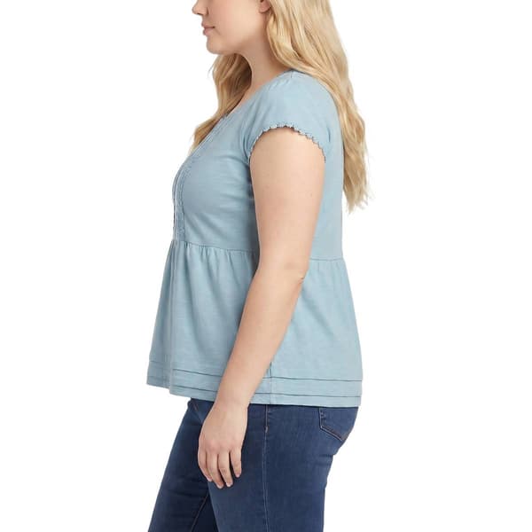 Plus Size NY Collection Short Sleeve Lace Detail Peplum Blouse