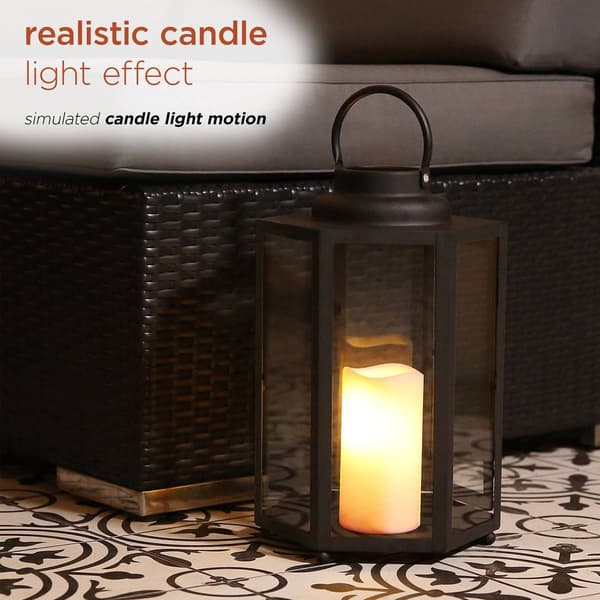 Alpine Black Hexagonal Candlelit Lantern w/ Warm White LEDs