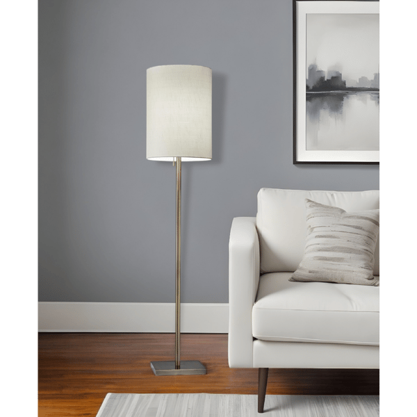 HomeRoots 61in. Brass Floor Lamp With White Cylinder Shade