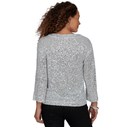 Womens Skye’s the Limit Icy Blue Sparkle Allover Sequin Blouse