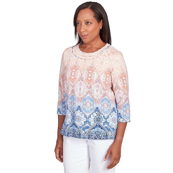 Womens Alfred Dunner Classics 3/4 Sleeve Knit Medallion Ombre Tee ...