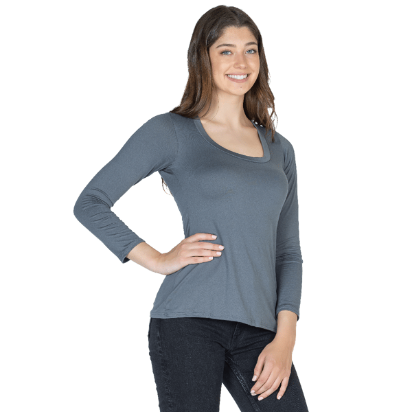 Womens 24/7 Comfort Apparel Solid Long Sleeve Scoop Neck Tee