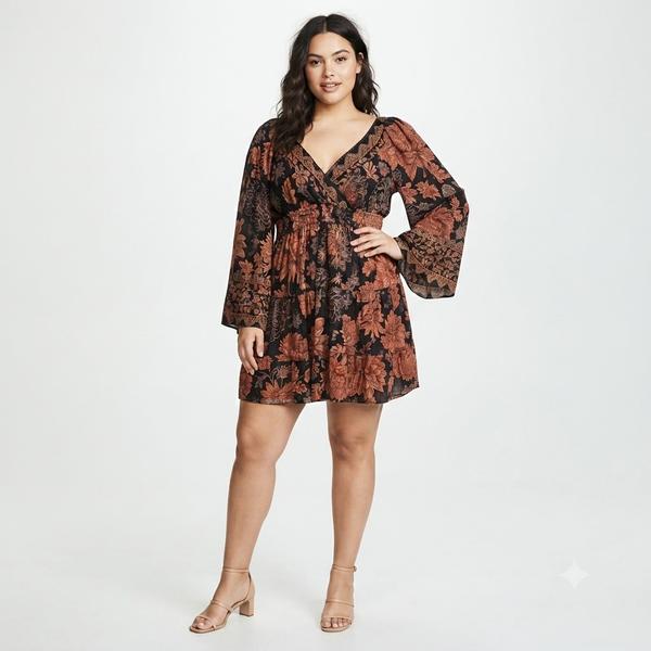 Juniors Plus Angie Long Sleeve Surplice Babydoll Dress - image 