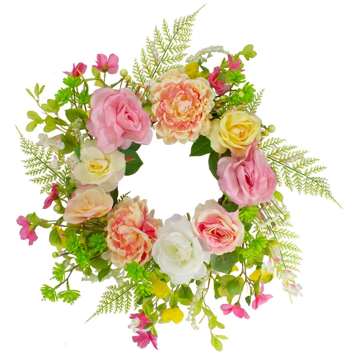 Open Video Modal for Northlight Seasonal Artificial Rose &amp; Peony Spring Wreath