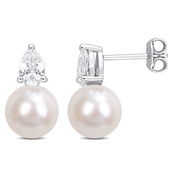 Gemstone Classics(tm) Freshwater Pearl & White Sapphire Earrings - image 
