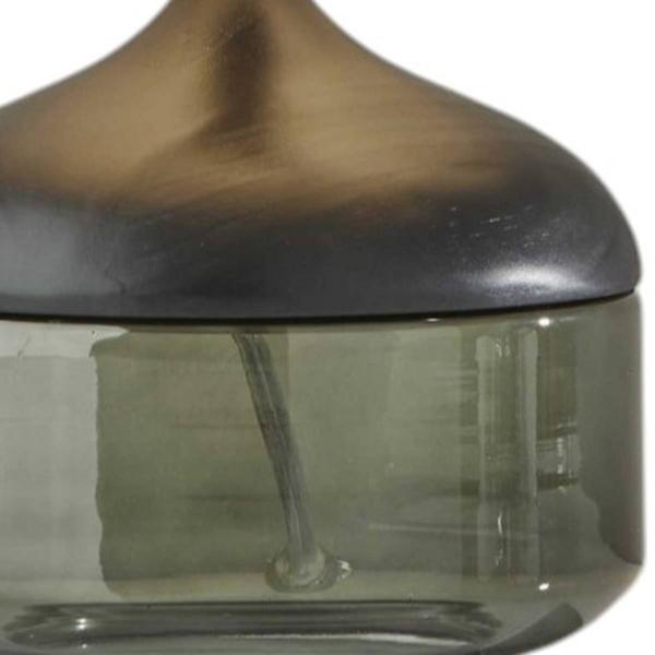 HomeRoots 16in. Dark Green Wood and Smoked Glass Table Lamp