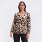 Womens MSK Long Sleeve V-Neck Gold Foil Leaf Blouse - image 1