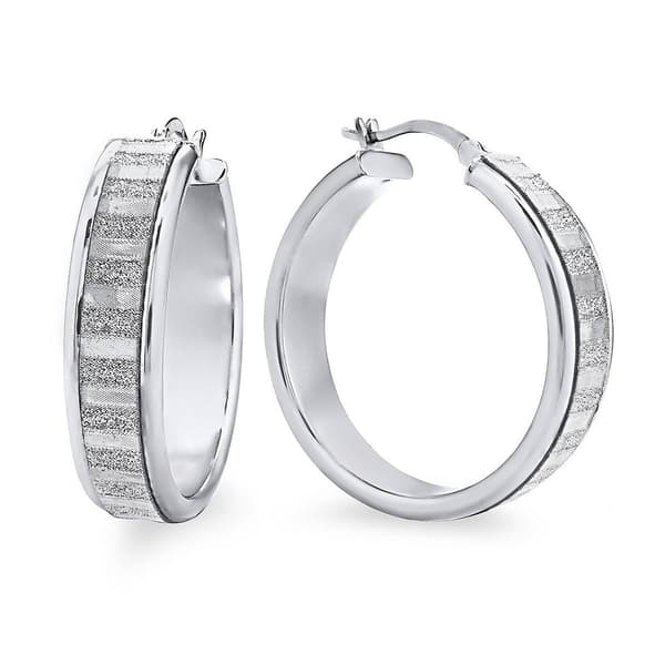 Forever New Sterling Silver Glitter Hoop Earrings - image 