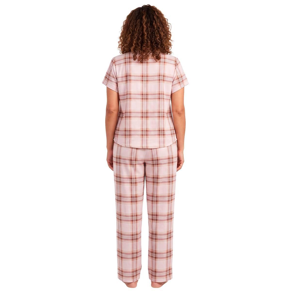 Womens Laura Ashley® Short Sleeve Bear Pocket Plaid Pajama Set
