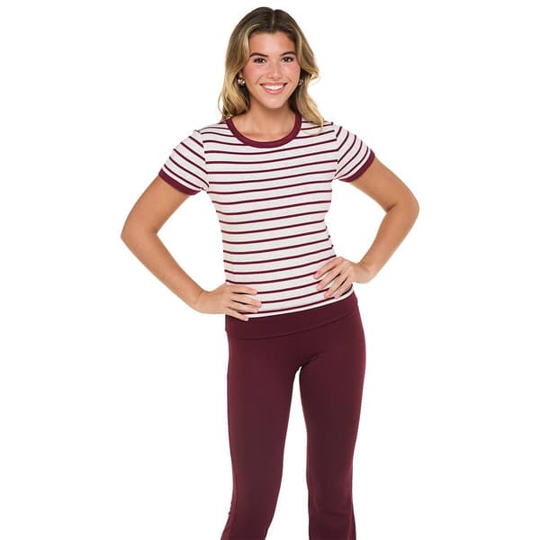 Juniors Pink Rose Stripe Ringer Tee
