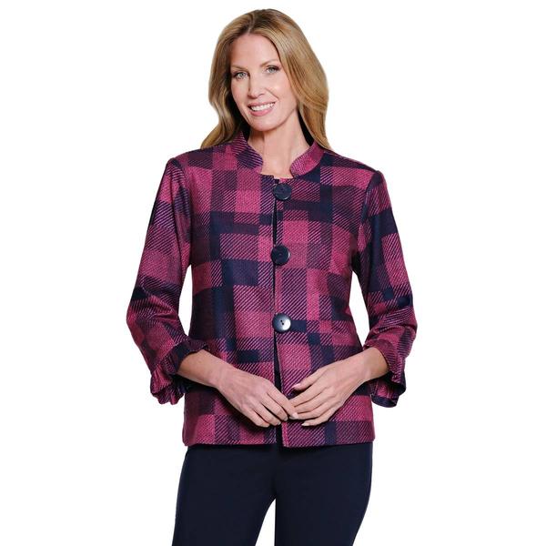 Womens Multiples 3/4 Ruffle Hem Sleeve Big Button Plaid Jacket - image 