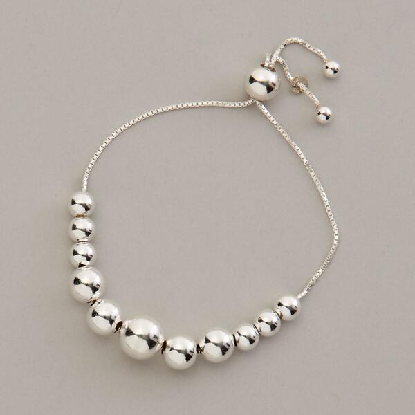 Ellen Tracy Sterling Silver Graduated Beaded Bracelet - image 