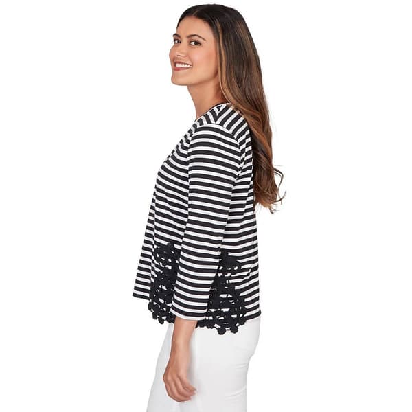 Womens Ruby Rd. Sunset Blvd 3/4 Sleeve Stripe Lace Blouse