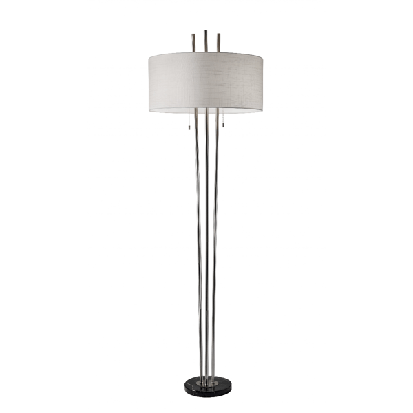 HomeRoots 71 Silver Metal Two Light Floor Lamp With White Linen - image 
