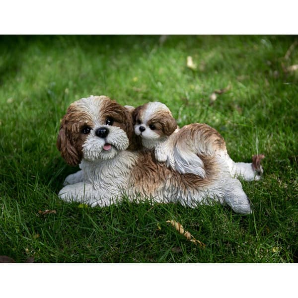 Hi-Line Gift Mother & Baby Shih Tzu Garden Statue