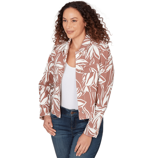 Womens Skye’s the Limit Blooming Pastels Leaf Denim Jacket
