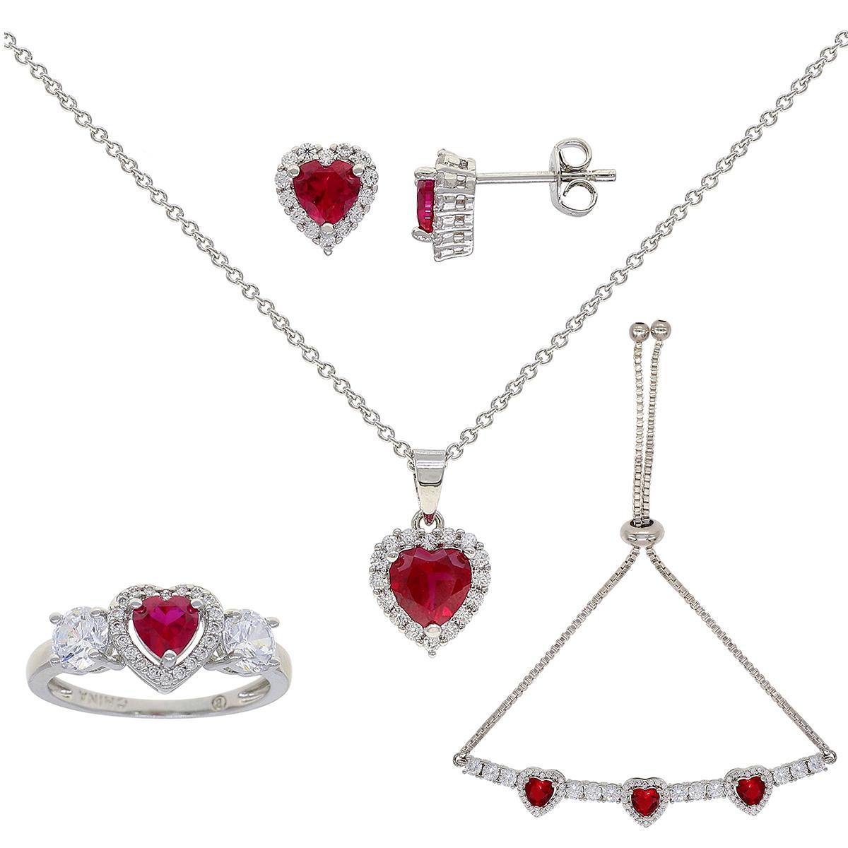 Gianni Argento Sterling 4pc. Gemstone Heart Set